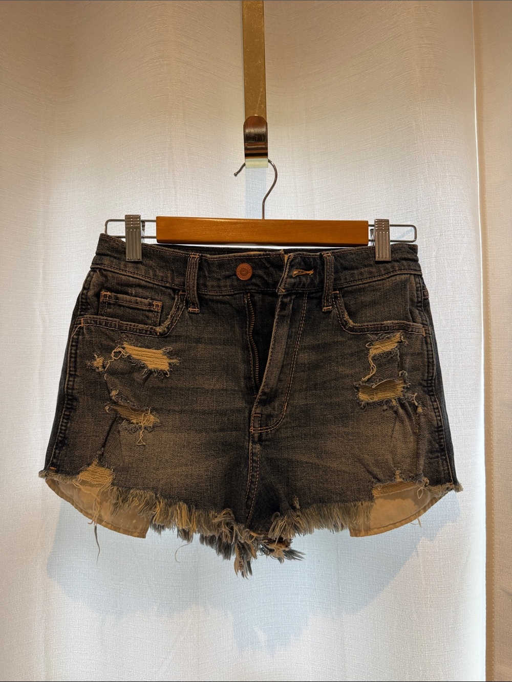 Hollister Black Distressed Denim Jean Shorts